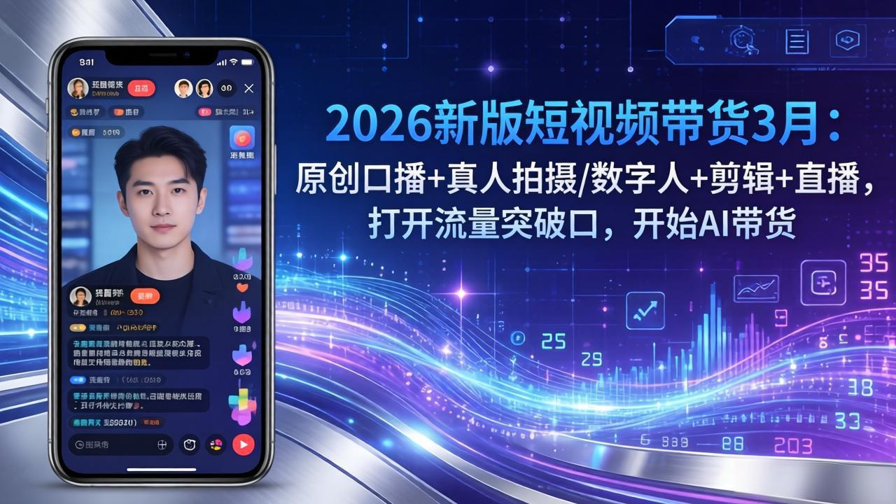 2026新版短视频带货3月:原创口播+真人拍摄/数字人+剪辑+直播,打开流量突破口,开始AI带货-副业终点站