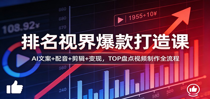 排名视界爆款打造课:AI文案+配音+剪辑+变现,TOP盘点视频制作全流程-副业终点站