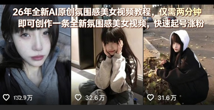 26年全新AI原创氛围感美女视频教程，仅需两分钟即可创作一条全新氛围感美女视频，快速起号涨粉-副业终点站