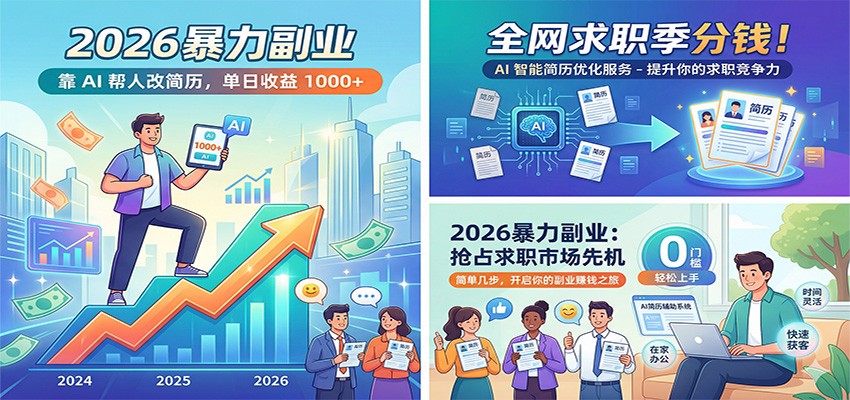 2026暴力副业：靠AI帮人改简历，单日收益1000+，全网求职季分钱-副业终点站