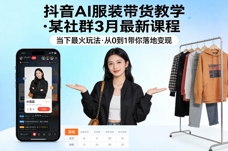 抖音AI服装带货教学，某社群3月最新课程，当下最火玩法，从0到1带你落地变现-副业终点站