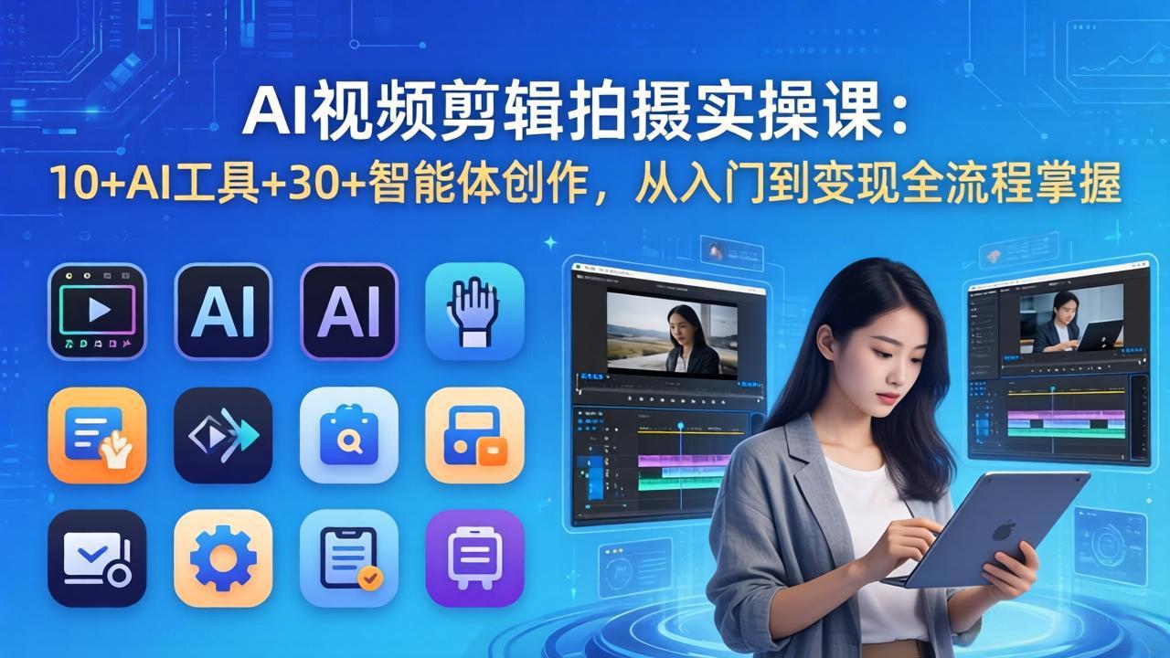 AI 视频剪辑拍摄实操课:10+AI工具+30+智能体创作,从入门到变现全流程掌握-副业终点站