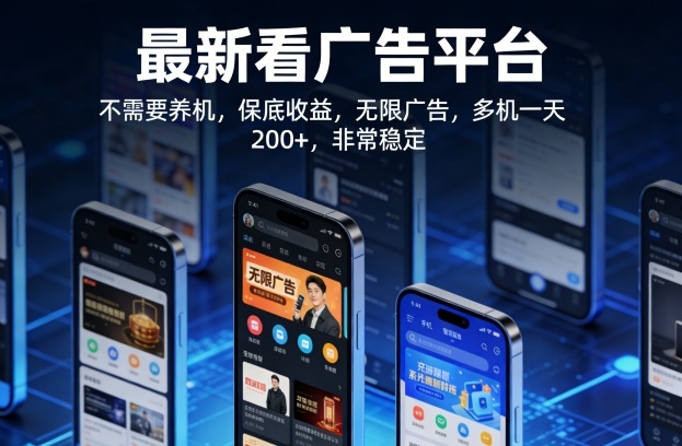 最新看广告平台，不需要养机，保底收益，无限广告，多机一天200+，非常稳定【揭秘】-副业终点站