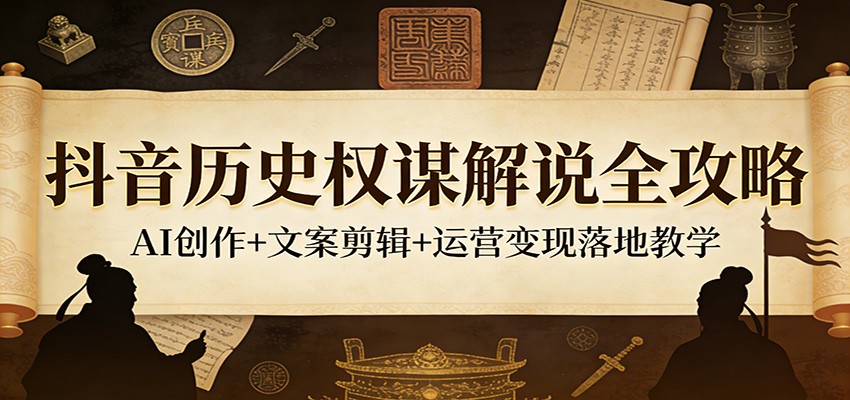 抖音历史权谋解说全攻略：AI创作+文案剪辑+运营变现落地教学-副业终点站