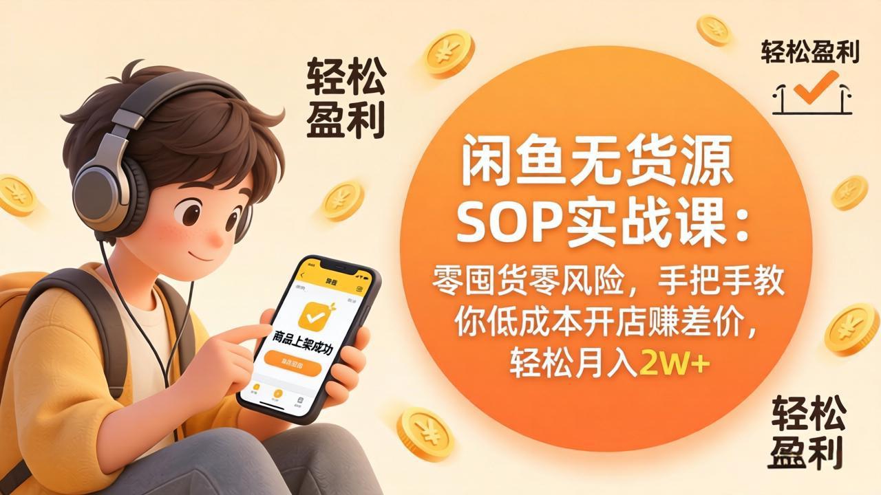 闲鱼无货源SOP实战课:零囤货零风险,手把手教你低成本开店赚差价,轻松月入2w+-副业终点站
