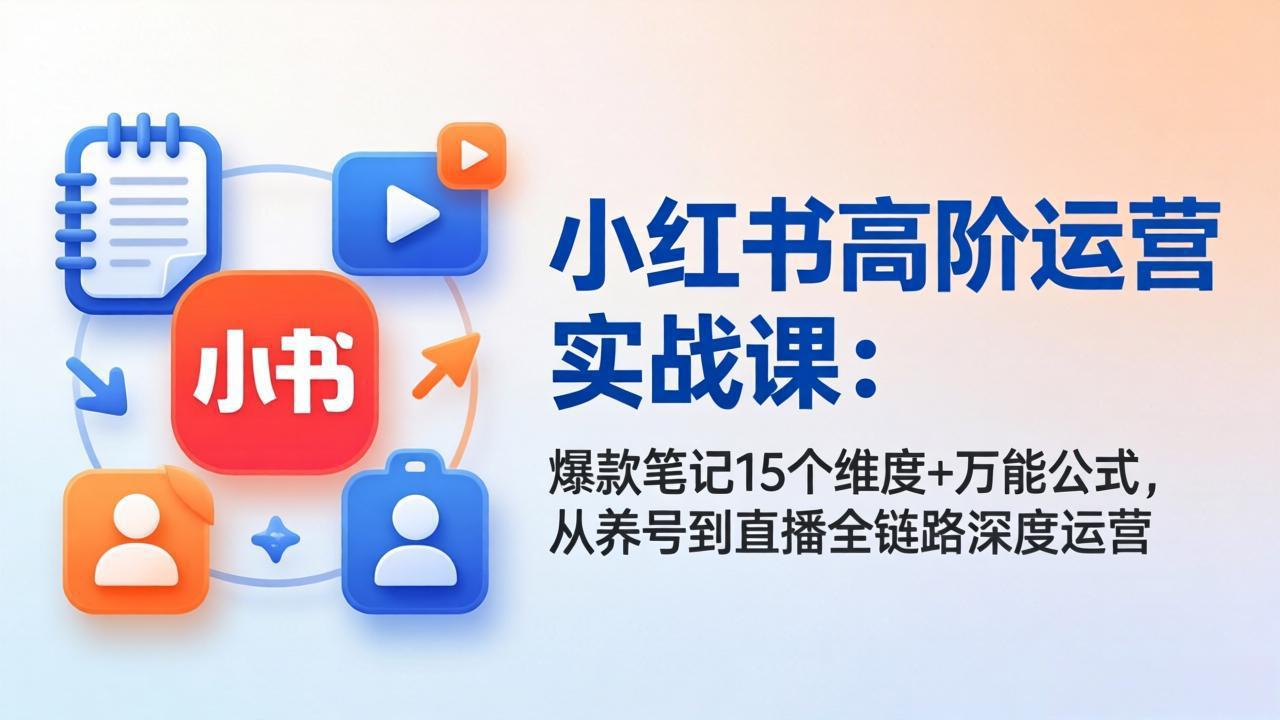 小红书高阶运营实战课：爆款笔记15个维度+万能公式，从养号到直播全链路深度运营-副业终点站