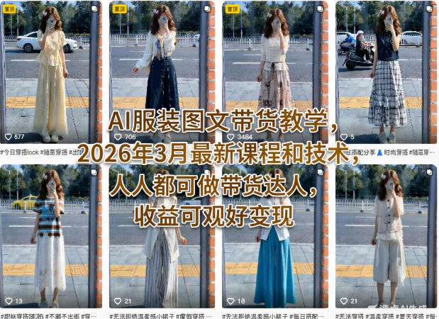 AI服装图文带货教学，2026年3月最新课程和技术，人人都可做带货达人，收益可观好变现-副业终点站