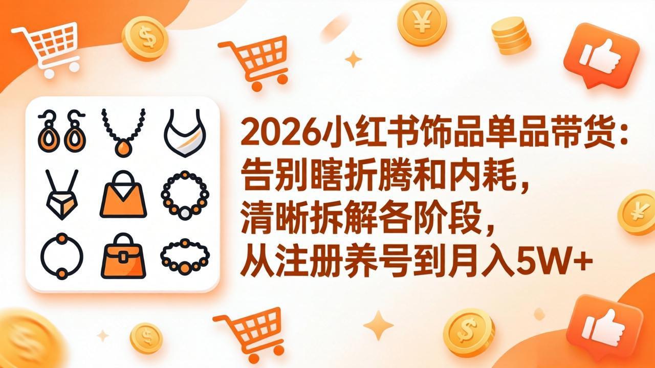 2026小红书饰品单品带货：告别瞎折腾和内耗，清晰拆解各阶段，从注册养号到月入5W+-副业终点站