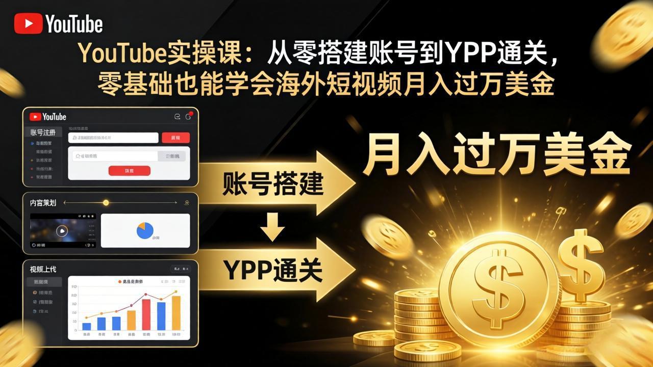 YouTube实操课:从零搭建账号到YPP通关,零基础也能学会海外短视频月入过万美金-副业终点站
