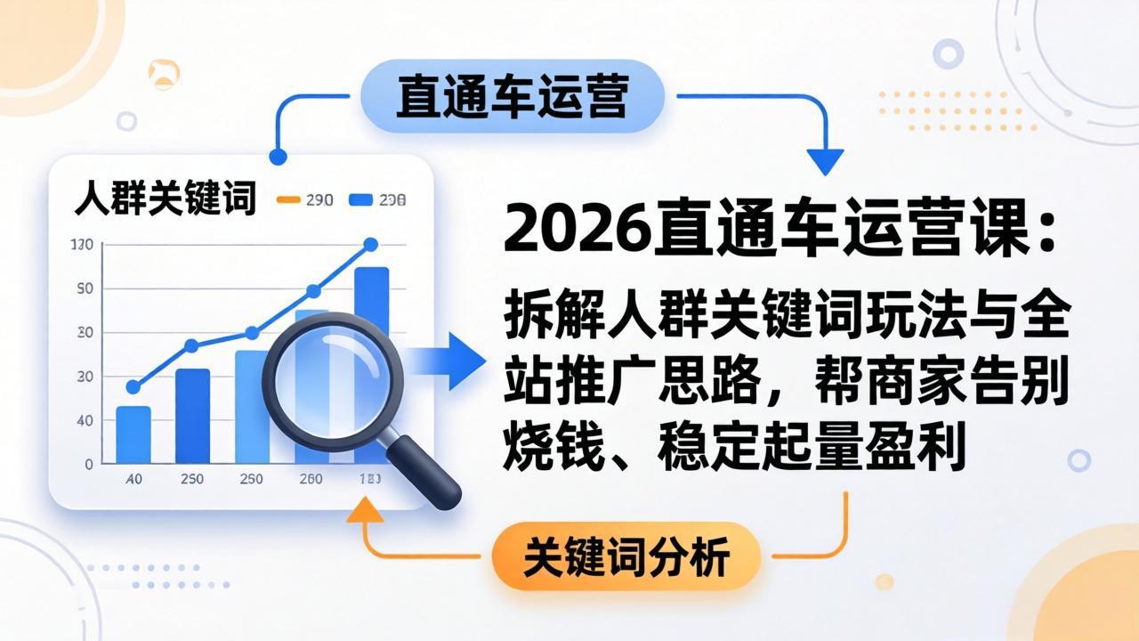 2026直通车运营课:拆解人群关键词玩法与全站推广思路,帮商家告别烧钱、稳定起量盈利-副业终点站