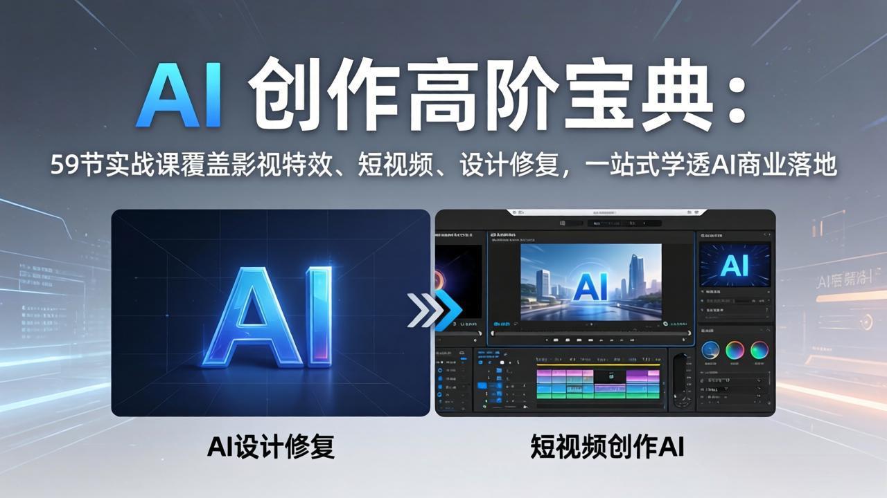 AI 创作高阶宝典：59节实战课覆盖影视特效、短视频、设计修复，一站式学透AI商业落地-副业终点站