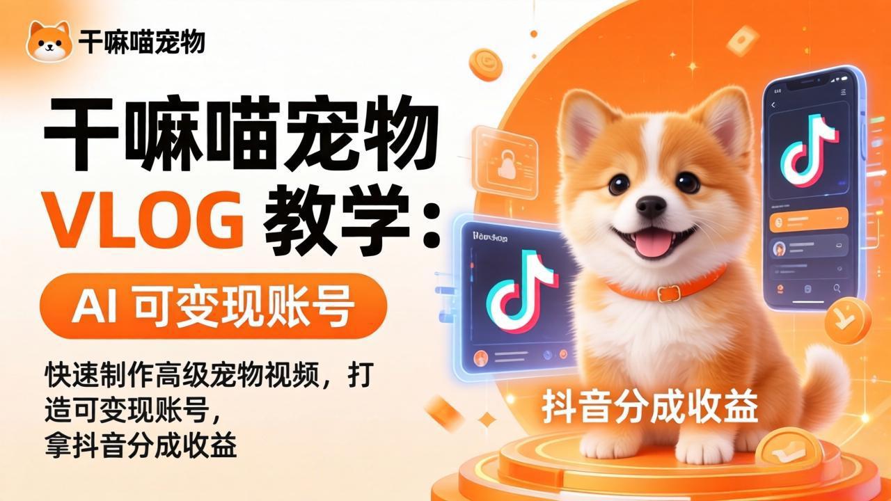 干嘛喵宠物 VLOG 教学：AI 快速制作高级宠物视频，打造可变现账号，拿抖音分成收益-副业终点站