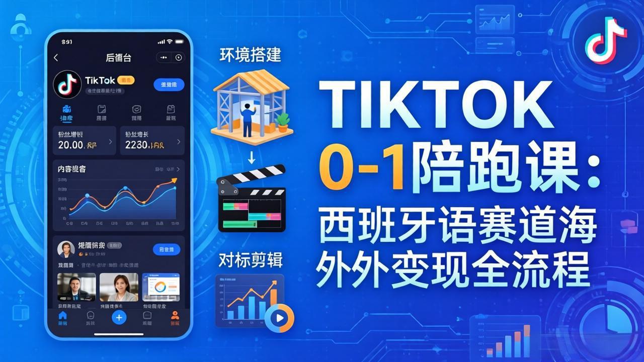 TIKTOK 0-1 陪跑课:从环境搭建到刷对标剪辑,西班牙语赛道海外变现全流程-副业终点站