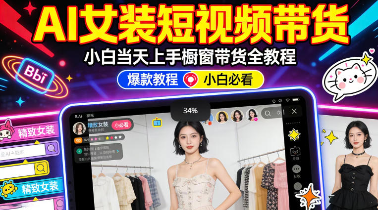 AI女装短视频橱窗带货：小白零门槛当天上手，高佣金爆款轻松賺！-副业终点站