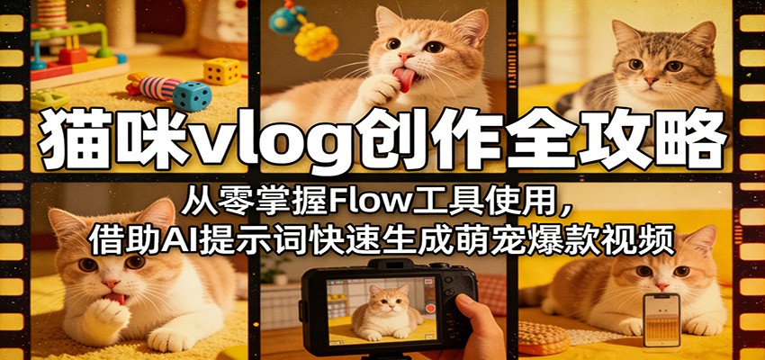 猫咪vlog创作全攻略：从零掌握Flow工具使用，借助AI提示词快速生成萌宠爆款视频-副业终点站