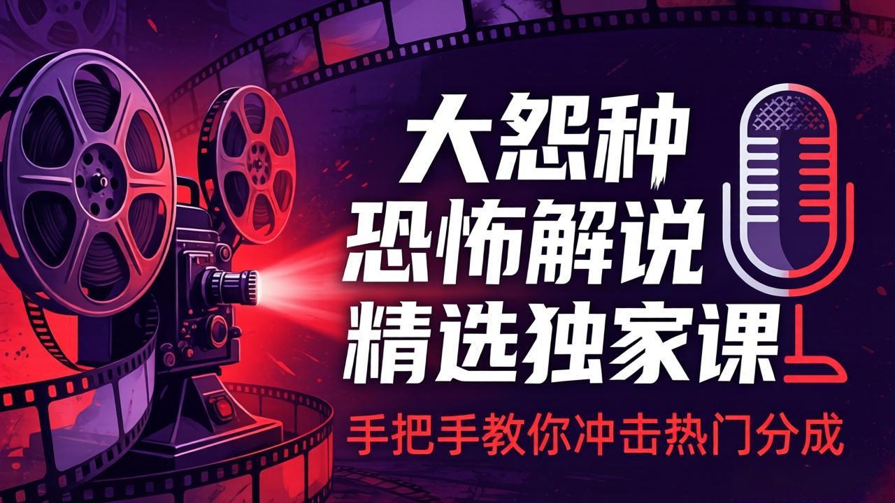 大怨种恐怖解说精选独家课：电影下载+文案配音+片头封面，手把手教你冲击热门分成-副业终点站