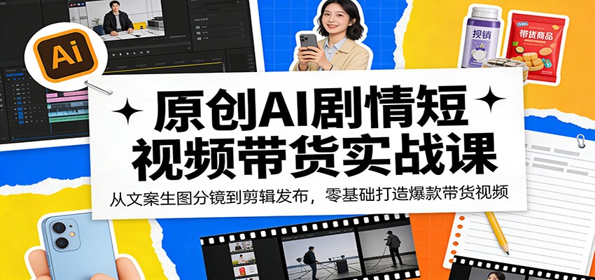 原创AI剧情短视频带货实战课：从文案生图分镜到剪辑发布，零基础打造爆款带货视频-副业终点站