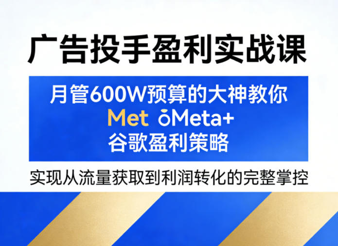 广告投手盈利实战课，月管600W预算的大神教你Meta+谷歌盈利策略，实现从流量获取到利润转化的完整掌控-副业终点站
