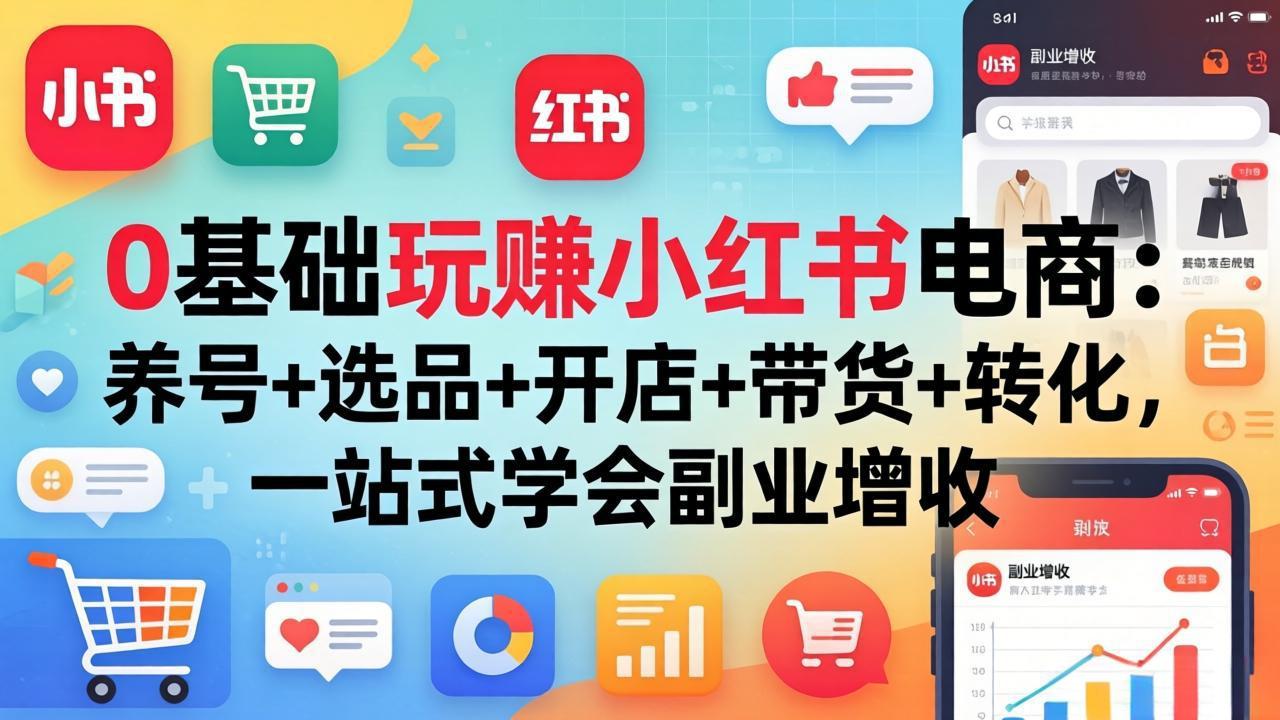 0基础玩赚小红书电商:养号+选品+开店+带货+转化,一站式学会副业增收-副业终点站