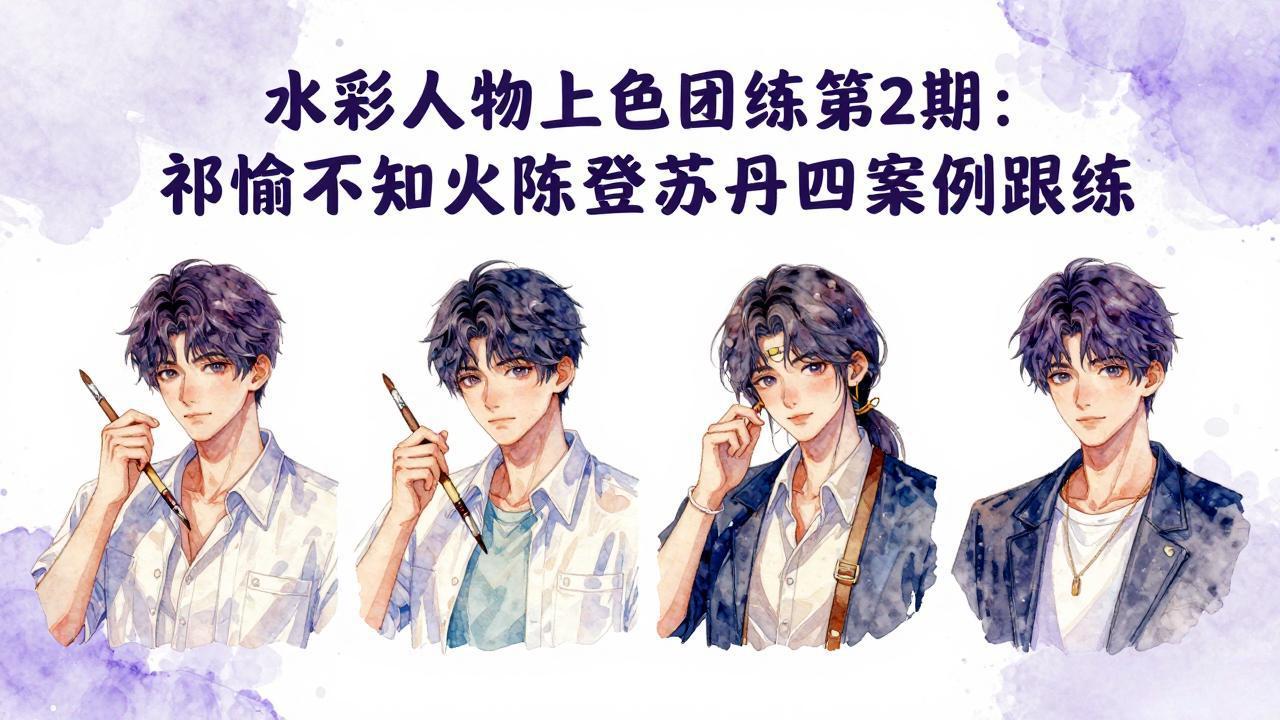 水彩人物上色团练第2期：祁煜不知火陈登苏丹四案例跟练，手把手提升绘画能力-副业终点站