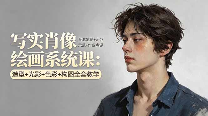 写实肖像绘画系统课:造型+光影+色彩+构图全套教学,配套笔刷+示范+作业点评-副业终点站