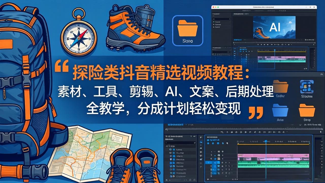探险类抖音精选视频教程：素材、工具、剪辑、AI、文案、后期处理全教学，分成计划轻松变现-副业终点站