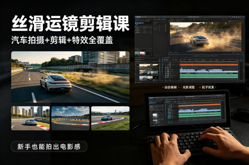 大叔丝滑运镜剪辑课，汽车拍摄+剪辑+特效全覆盖，新手也能拍出电影感-副业终点站