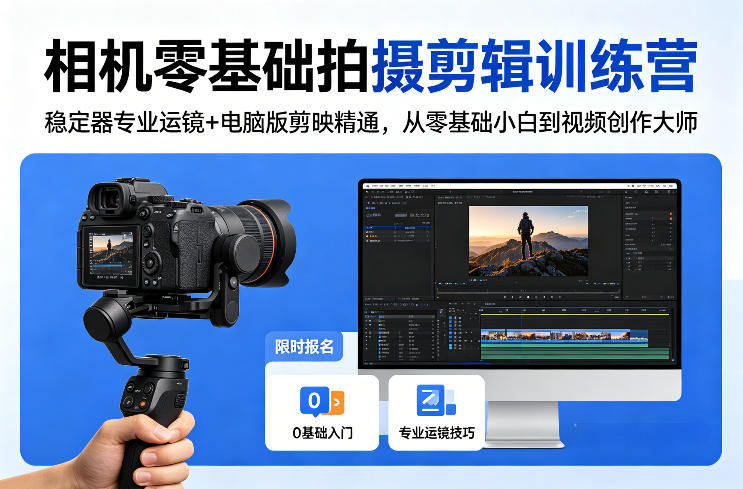 相机零基础拍摄剪辑训练营：稳定器专业运镜+电脑版剪映精通，从零基础小白到视频创作大师-副业终点站
