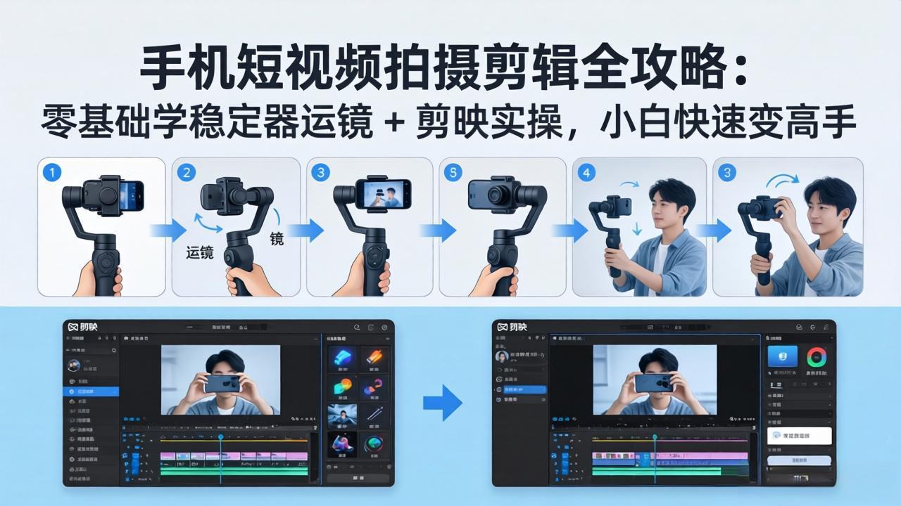 手机短视频拍摄剪辑全攻略：零基础学稳定器运镜 + 剪映实操，小白快速变高手-副业终点站