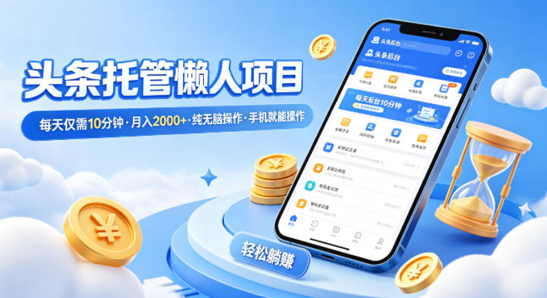 头条托管懒人项目，每天仅需10分钟，月入2000+，纯无脑操作，手机就能操作【揭秘】-副业终点站