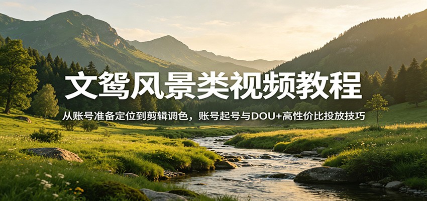 文鸳风景类视频教程：从账号准备定位到剪辑调色，账号起号与DOU+高性价比投放技巧-副业终点站