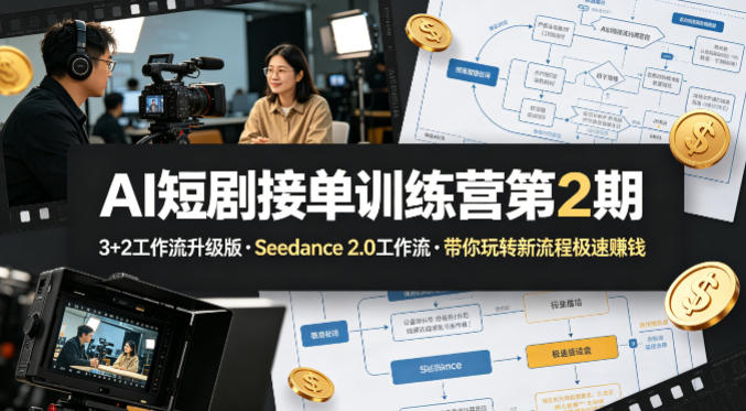 AI短剧接单训练营第2期，3+2工作流升级版，Seedance 2.0工作流，带你玩转新流程极速賺钱-副业终点站