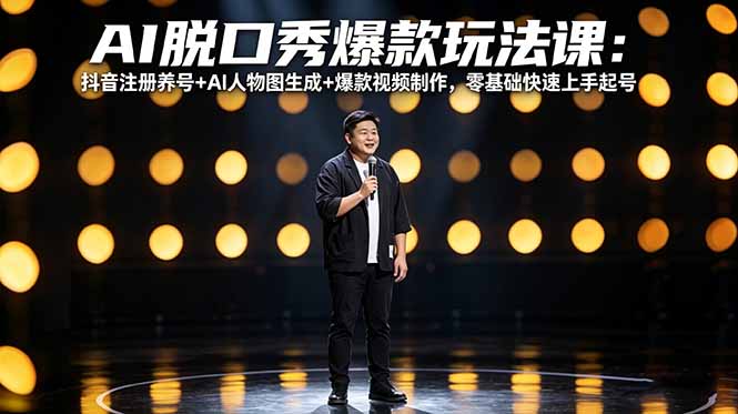 AI脱口秀爆款玩法课：抖音注册养号+AI人物图生成+爆款视频制作，零基础快速上手起号-副业终点站