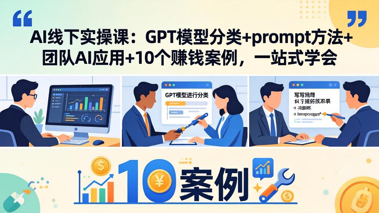 AI线下实操课：GPT模型分类+prompt方法+团队AI应用+10个赚钱案例，一站式学会-副业终点站