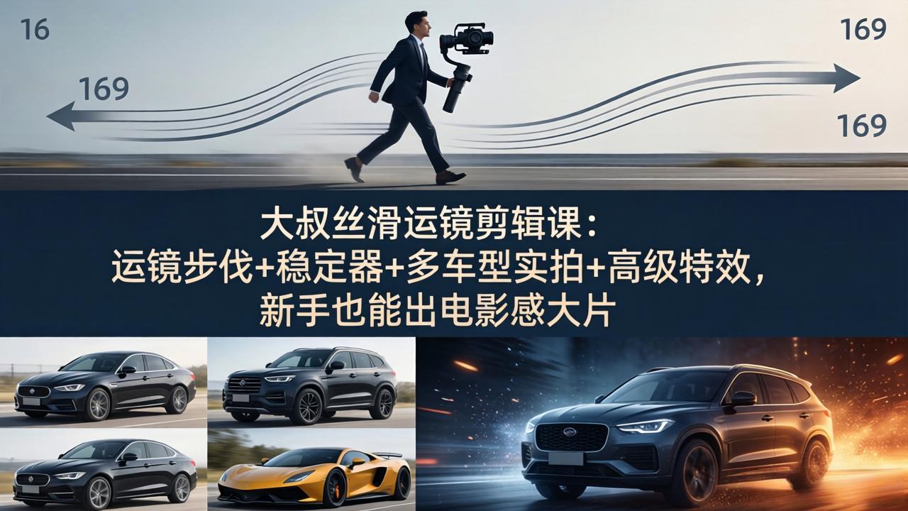 大叔丝滑运镜剪辑课：运镜步伐+稳定器+多车型实拍+高级特效，新手也能出电影感大片-副业终点站