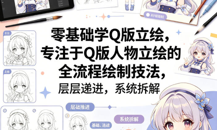 零基础学Q版立绘，专注于Q版人物立绘的全流程绘制技法，层层递进，系统拆解-副业终点站