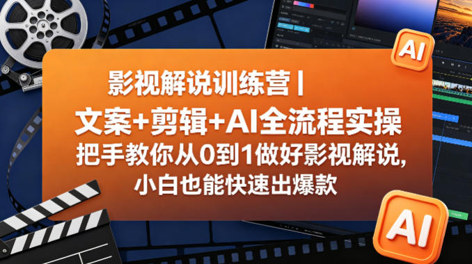 影视解说训练营｜文案+剪辑+AI全流程实操，把手教你从0到1做好影视解说，小白也能快速出爆款-副业终点站