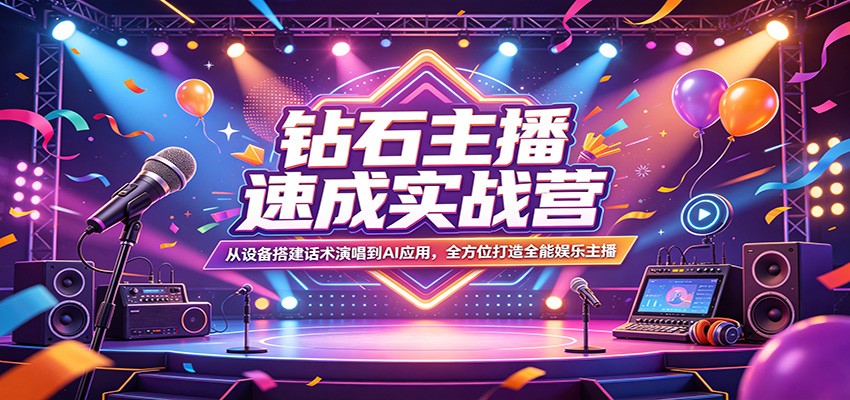 钻石主播速成实战营：从设备搭建话术演唱到AI应用，全方位打造全能娱乐主播-副业终点站