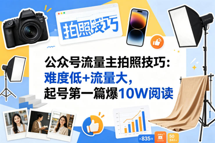 公众号流量主之拍照技巧赛道，难度低+流量大，起号第一篇就爆了10w阅读-副业终点站