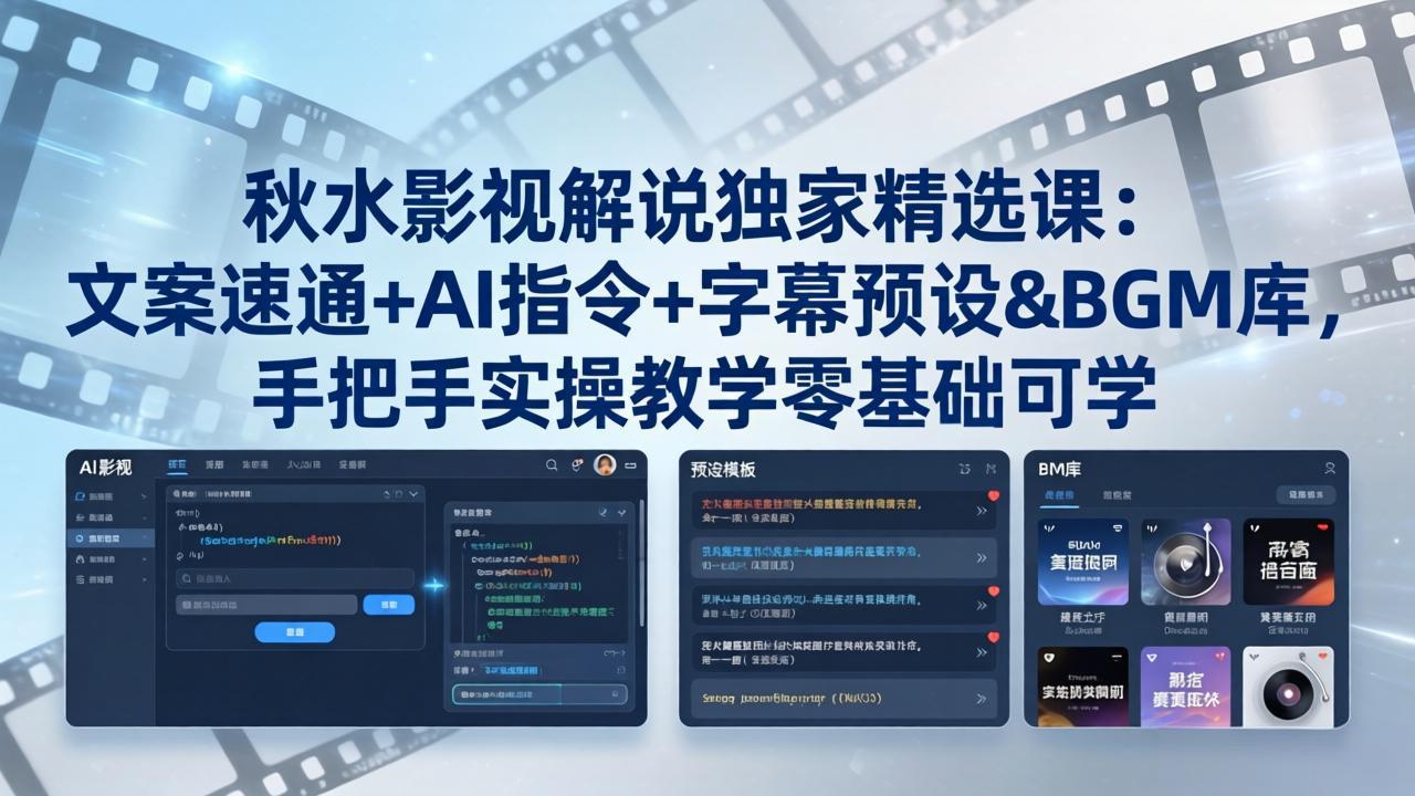 秋水影视解说独家精选课：文案速通+AI指令+字幕预设+BGM库，手把手实操教学零基础可学-副业终点站