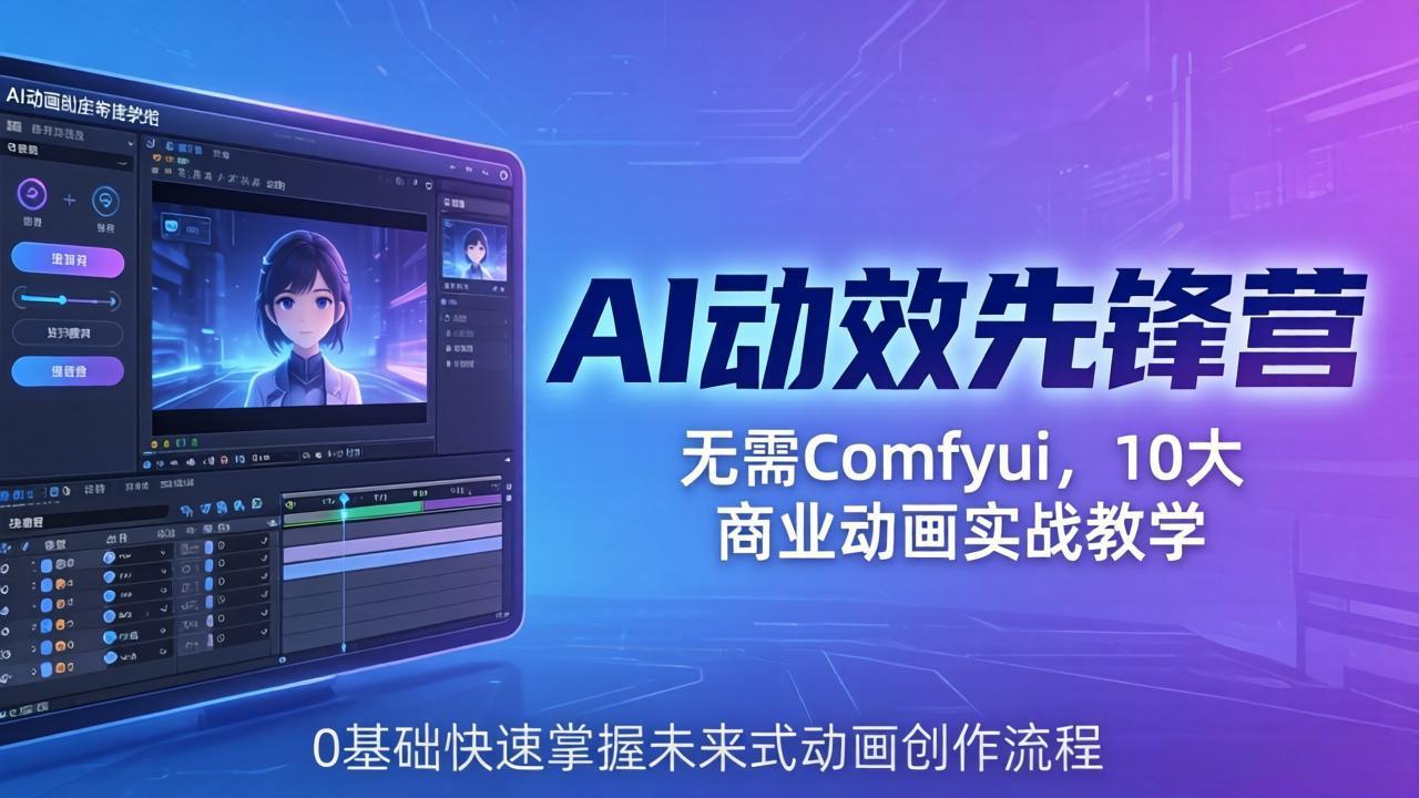 AI 动效先锋营：无需Comfyui，10大商业动画实战教学，0基础快速掌握未来式动画创作流程-副业终点站