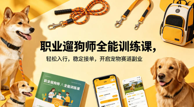 职业遛狗师全能训练课，轻松入行，稳定接单，开启宠物赛道副业-副业终点站