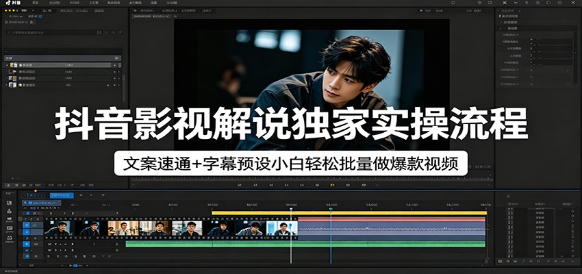 抖音影视解说独家实操流程，文案速通+字幕预设小白轻松批量做爆款视频-副业终点站