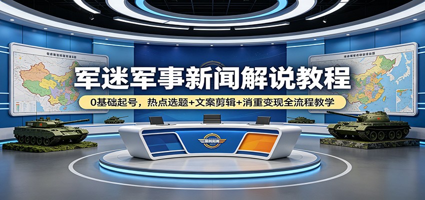 军迷军事新闻解说教程：0基础起号，热点选题+文案剪辑+消重变现全流程教学-副业终点站