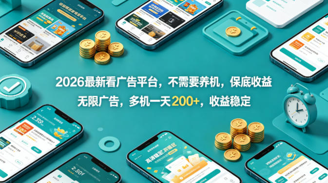 2026最新看广告平台，不需要养机，保底收益，无限广告，多机一天200+，收益稳定【揭秘】-副业终点站
