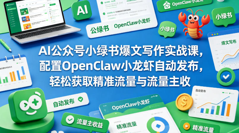 AI公众号小绿书爆文写作实战课，配置OpenClaw小龙虾自动发布，轻松获取精准流量与流量主收益-副业终点站