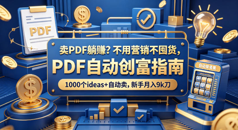 卖PDF躺賺？不用营销不囤货，PDF自动创富指南，1000个ideas+自动卖，新手月入9k刀【原创双语字幕】-副业终点站