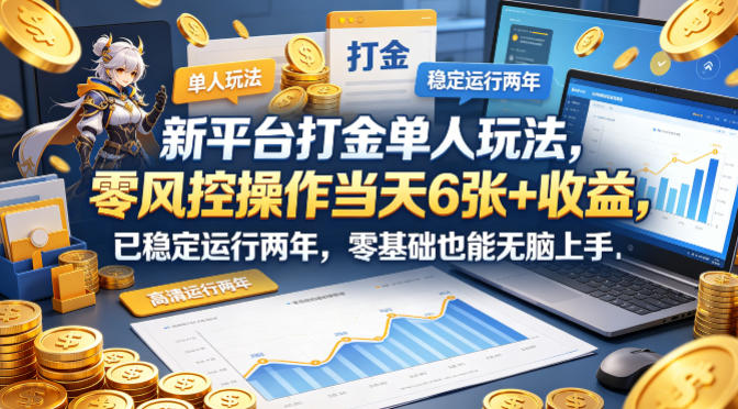 新平台打金单人玩法，零风控操作当天6张+收益，已稳定运行两年，零基础也能无脑上手【揭秘】-副业终点站