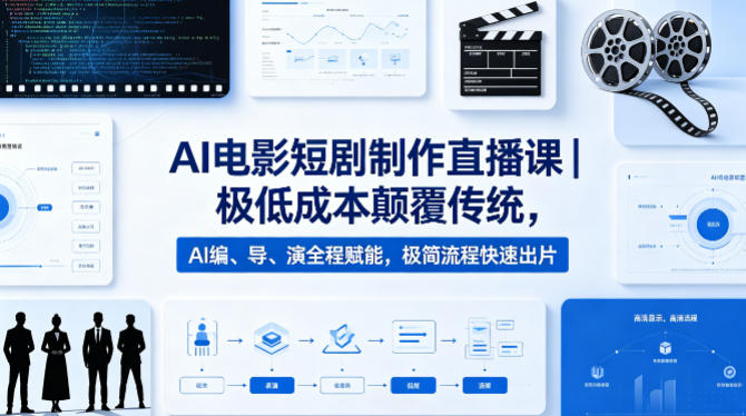 AI电影短剧制作直播课｜极低成本颠覆传统，AI编、导、演全程赋能，极简流程快速出片-副业终点站