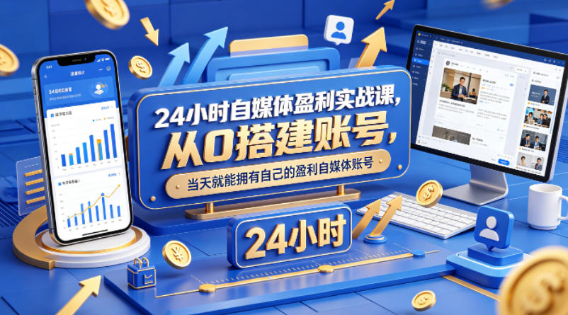 24小时自媒体盈利实战课，从0搭建账号，当天就能拥有自己的盈利自媒体账号-副业终点站